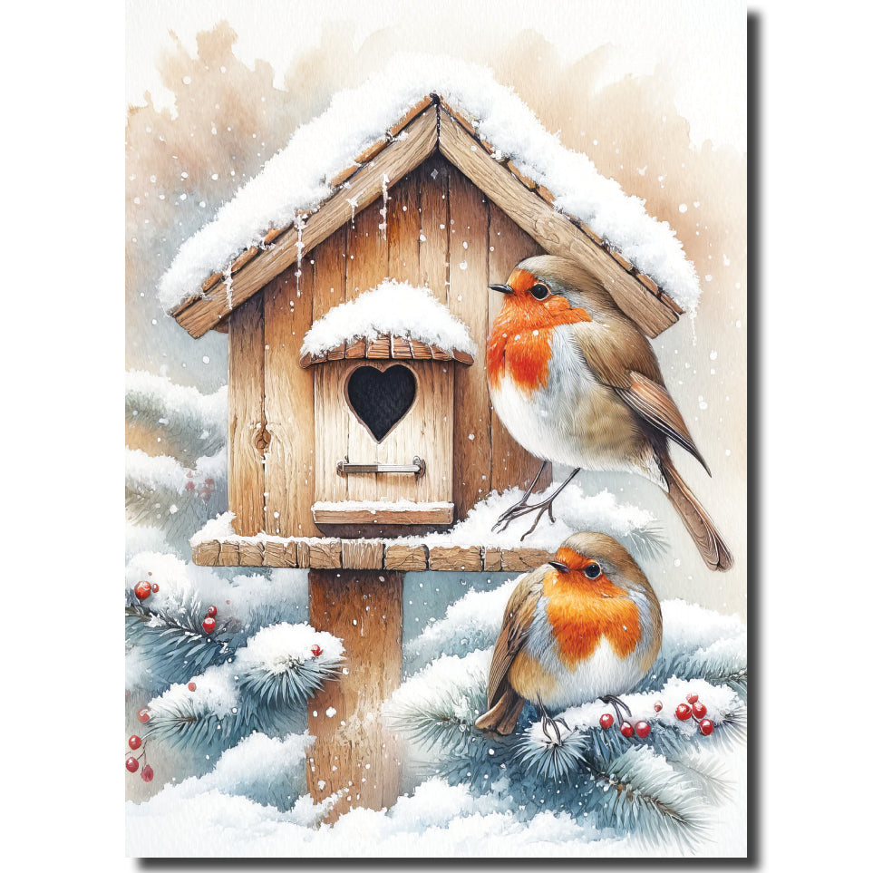 Robins on a Bird Box - KJ06e