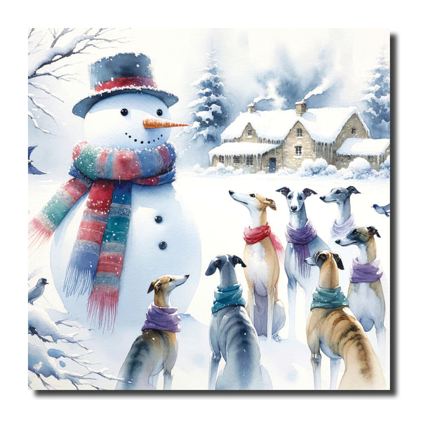 KJ60c - Greyhounds and Snowman
